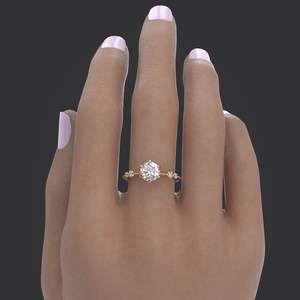 Taille personnalisée pour femme, diamant naturel taille ronde, bague de fiançailles à halo caché, bague solitaire en or massif 14 carats, cadeau d'anniversaire - Product Image 6