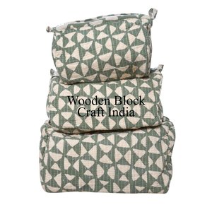 Wholesale 100% Cotton Zipper Pouch 3-Piece Quilted Cosmetic Accessory <b>Bag</b> Set Eco-Friendly Women's Makeup Pouch for <b>Toiletry</b> <b>Bag</b> - Product Image 1