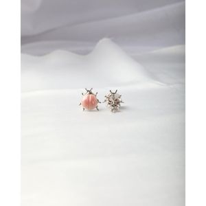 Pink Ladybug <b>Stud</b> <b>Earrings</b> in White Gold with Diamond Pearl and Zircon - Product Image 4