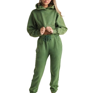 Ensemble de chandails en molleton pour femmes de qualité supérieure, épais et chaud en coton uni, à capuche simple, hauts courts, coupe régulière, 2 pièces - Product Image 6