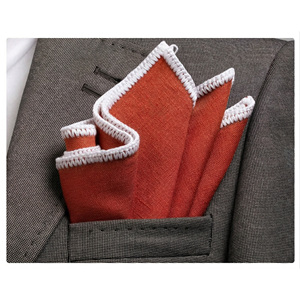 Handmade Knitted <b>Edge</b> Signature Border Linen Pocket <b>Square</b> Brick Color Blazer Suit Accessory for Dining - Product Image 1