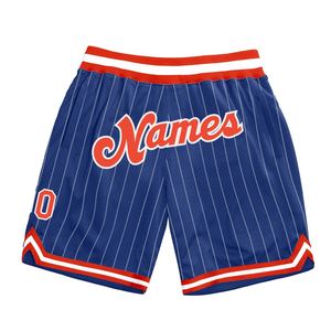 Industrie Direct Engro Sportswear Pantalones cortos de baloncesto Custom Royal White Pinstripe Orange-White Authentic Basketball Shorts - Product Image 1