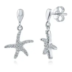 Thời trang Starfish Bông tai thạch anh tím kim cương dangle Bông tai tối giản nhỏ Hoop mùa hè bãi biển phụ nữ đồ trang sức