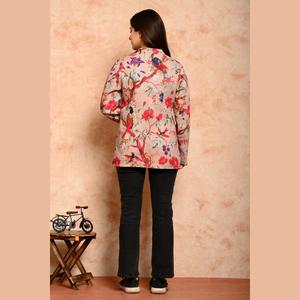Veste matelassée réversible pour femme, imprimé floral, coton, coque en cuir, patchwork personnalisé, broderie, grande taille - pour l'automne et le printemps - Product Image 2