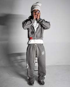 Streetwear Acid Washed Sweat Suits Zipper Hoodies Tracksuit Set Acid Wash Distress <b>Patch</b> Flared Sweatpants and Hoodie Set - Product Image 1