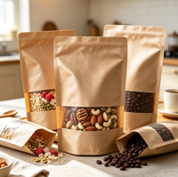 Sachet Doypack en papier Kraft brun avec fenêtre, refermable, de qualité alimentaire, recyclable, impression personnalisée OEM, 25*35+5cm