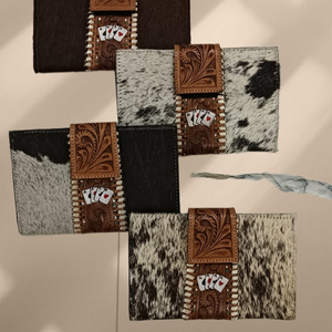 Cartera de cuero con estampado de animales y pelo de vaca Ace of Cards para mujer, Cartera de cuero de diseñador de cuero genuino, superventas - Product Image 1
