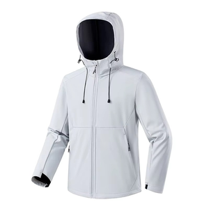 Veste en polaire à capuche noire pour homme, coupe-vent, col montant, fermeture éclair, vêtement décontracté d'automne, matière polyester - Product Image 5