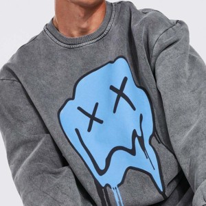 High Quality Lightweight 100% Cotton Men's Hoodies Acid Wash Pullover Streetwear <b>Tracksuits</b> Puff Printing Embroidered Solid - Product Image 3