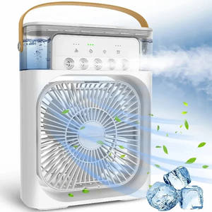 Ventilateur humidificateur portable moderne pour la maison, petit refroidisseur d'air alimenté par courant alternatif/batterie avec 3 vitesses pour la maison ou le garage - Product Image 1