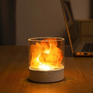 Sculpté à la main USB Base en bois Himalaya Rock Sel Lampe de table Purificateur d'air Veilleuse Chambre Décoration Maison Drop Shipping - Product Image 1