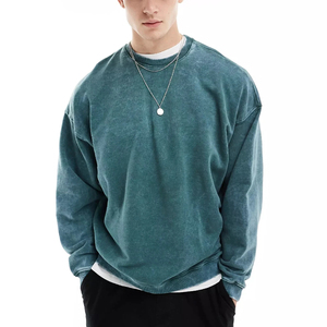 Sweat-shirts à col rond pour hommes, tendance 2026, vente en gros, lavage à l'acide, 100% coton, impression personnalisée en broderie 3D - Product Image 1