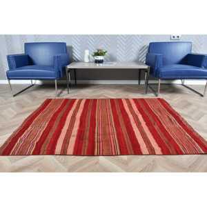 Turkish Vintage Rug 3.9x5.3 ft, Kilim <b>Red</b> Ombr <b>Wool</b> Rug - Product Image 3