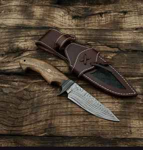 Cuchillo de Caza de Acero de Damasco Hecho a Mano Personalizado de Primera Calidad, Mango de Madera, Supervivencia al Aire Libre, Campamento, Pesca con Funda - Product Image 6