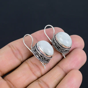 Boucles d'oreilles en pierre de lune arc-en-ciel véritable 925 Sterling Silver Jewelry Handmade Fine Silver Dangle & Drop Earring Bulk Wholesale Price - Product Image 3
