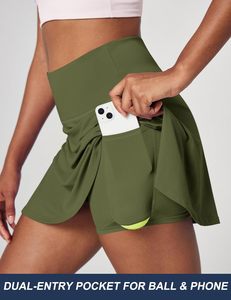 Women's High Waist Beaded Tennis Skorts Solid Color Anti Exposure Yoga Shorts Athletic Sport Skirts Fitness Wear - Product Image 2