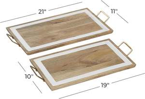 Juego personalizado de 2 bandejas de madera ecológicas con incrustaciones de esmalte blanco y asa de metal chapada en oro para uso en restaurantes, hoteles y fiestas. - Product Image 4