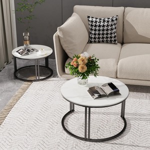 Juego de 2 Mesas de Centro Modernas Ecológicas de Mármol y Metal, Mesa Auxiliar para Sala de Estar - Product Image 3