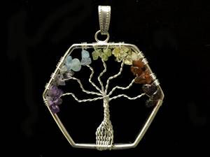 Hecho a mano Seven Chakra Tree Life Cabochon colgante hexágono plateado alambre envuelto curación cristal piedra preciosa boda clásica - Product Image 4