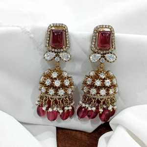 Women's Festive Wear Gold Plated American <b>Diamond</b> Jhumka <b>Earrings</b> Handcrafted Temple Jewellery with <b>Pearl</b> Wedding Gifts - Product Image 4