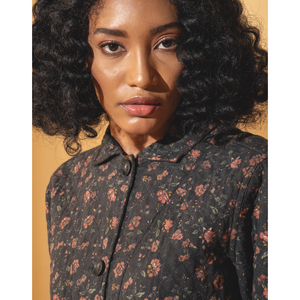 RUTVI Quilted <b>Linen</b> <b>Black</b> Floral <b>Jacket</b> for Ladies Embroidered Boho Outerwear Leather Polyester Cotton Soft XL Spring Autumn - Product Image 4