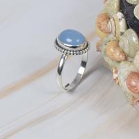 À la mode bleu calcédoine 925 argent Sterling pierre précieuse bague forme ovale mois de mars pierre de naissance bijoux faits à la main cadeau pour noël