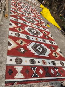 Tapis Kilim tissé à la main, grand, rouge et ivoire, style bohème ethnique, pour chambre à coucher, tapis tribal du sud-ouest, tapis plat en laine/PP - Product Image 5