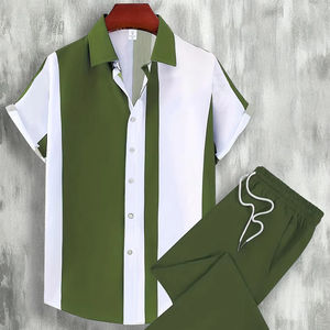 Ensemble d'été pour homme, tenue décontractée légère en deux pièces |   Ensemble de survêtement respirant et élégant pour homme, chemise à manches courtes pour homme - Product Image 1