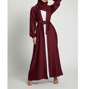 Low MOQ Ready to Ship Ladies Beaded Muslim Abaya with Belt Cheap Plain <b>Plus</b> <b>Size</b> Women's Hijab Abayas Muslim - Product Image 4