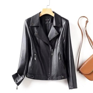 Veste de motard en cuir de vache respirante pour femme, nouvelle collection hiver 2025, coupe ajustée, col montant, fermeture éclair, vêtement court, coton teint - Product Image 6