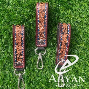 Hand Carved Tooled Leather Key Chains Embossed Floral Print Leather Key Rings Tooled Leather Accessories Cute Key Chains <b>for</b> <b>Men</b> - Product Image 1