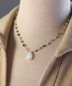 Rainbow Moonstone Pear Gemstone Beaded Chain Necklace Bohemian 925 <b>Sterling</b> <b>Silver</b> Gold Plated Handmade Pendant Necklace Jewelry - Product Image 2