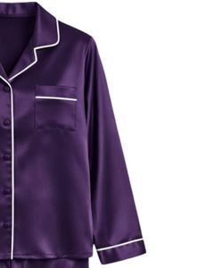 Conjunto de Pijama de Seda Satén Morado para Mujer, Personalizado por el Fabricante, con Botones, Manga Larga, Ropa de Dormir de Lujo, Suave y Brillante, Ropa de Estar por Casa - Product Image 3