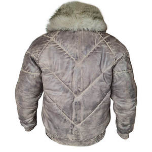 Blouson d'hiver décontracté en cuir de vachette avec col amovible, fermeture à bouton unique, rembourrage en coton, grande taille, motif toile unie - Product Image 3