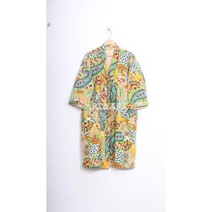 Indian Handmade Cotton Kantha Kimono for <b>Woman</b> & Man Stylish Beachwear Bathrobe Floral Design Summer Gift-Breathable Quick <b>Dry</b> - Product Image 1