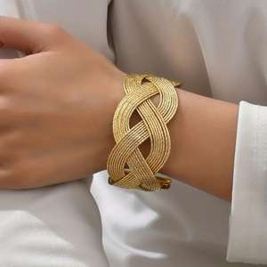 Pulseras de Joyería de Moda de Acero Inoxidable con Baño de Oro de 18K, Tejido Abierto, Resistentes al Agua y al Deslustre, para Mujer, a la Moda - Product Image 1