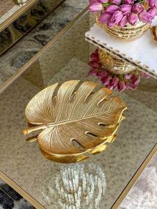 Leaf Gold Modern Designer Leaf Aluminum <b>Platter</b> High-Quality Scratch Metal <b>Platter</b> Artisanal Decorative Tabletop Masterpiece - Product Image 2
