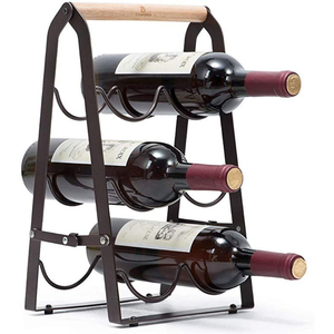 Porte-vin vintage en fer forgé noir sur pied, organisateur de table pour la maison et la cuisine, rangement durable pour boissons - Product Image 5