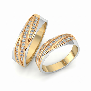 Classic Dual Tone Diamond Engagement Band <b>Couple</b> <b>Ring</b> with Round Brilliant Cut Diamonds Natural and Lab Grown Diamonds - Product Image 1