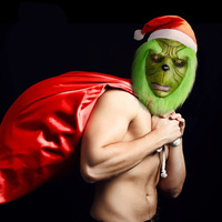 Nicro Navidad monstruo verde máscara de látex adulto disfraz peludo Accesorios Sombrero rojo Cosplay hombre de cabeza completa máscara de fiesta de Halloween