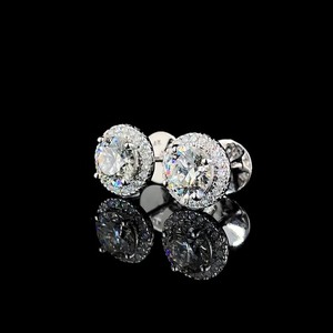 Premium Lab Grown DEF Diamond Round Halo Stud Pendientes CVD Crafted Brilliant Cut Party Wear Jewelry en caja de regalo - Product Image 5
