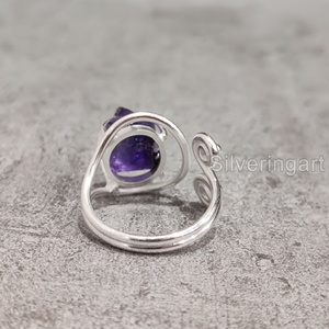 Joyería de piedra en bruto Anillo de mujer Piedra preciosa de amatista cruda natural Febrero Piedra natal Diseñador Boda Anillo de plata esterlina 925 - Product Image 5