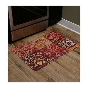 Tappeto Antifatica Moderno Rosso a Mosaico per Cucina, in Poliestere Intrecciato, Gomma PVC, Schiuma PU, Lavabile per Pavimenti di Cucina e Bagno - Product Image 2