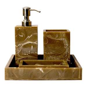 Modern Craftsman Design Luxury Bathroom Set Matte Resin Budget-Friendly Decor Love Pattern Includes Soap <b>Dispenser</b> Toothbrush - Product Image 5