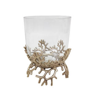 Aluminum & <b>Glass</b> Candle Pillar Holder Gold Color Candle Jar & Holder for Home Wedding & Table Top Decoration - Product Image 2