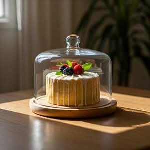 Dôme à gâteau rond fait à la main, écologique, en bois de mangue/acacia, plus haut, pour la présentation des aliments, centre de table, mariage, buffet, service - Product Image 1