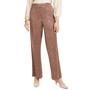 Pantalones Anchos de Satén Marrón para Mujer Alfani, con Estampado de Serpiente, Cintura Alta, Pierna Recta, Antiarrugas, Transpirables, Talla 2 Petite - Product Image 1