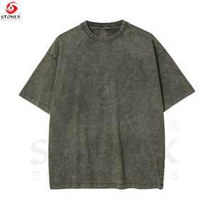 Camiseta personalizada de lavado ácido de peso pesado, camisetas de gran tamaño Vintage de algodón liso para hombre, camisetas con hombros caídos Unisex - Product Image 2