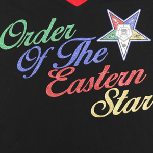 OES T-shirt noir à col en V 100% coton Chemise Order of Eastern Star Vêtements personnalisés de sororité de la fraternité à manches raglan brodées - Product Image 4