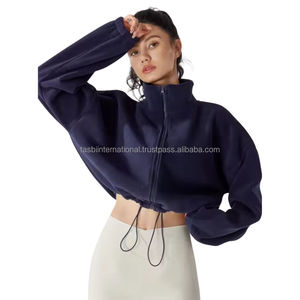 Sweat à capuche à col roulé court pour femmes, sweat-shirt zippé élégant, streetwear d'hiver pour femmes - Product Image 2